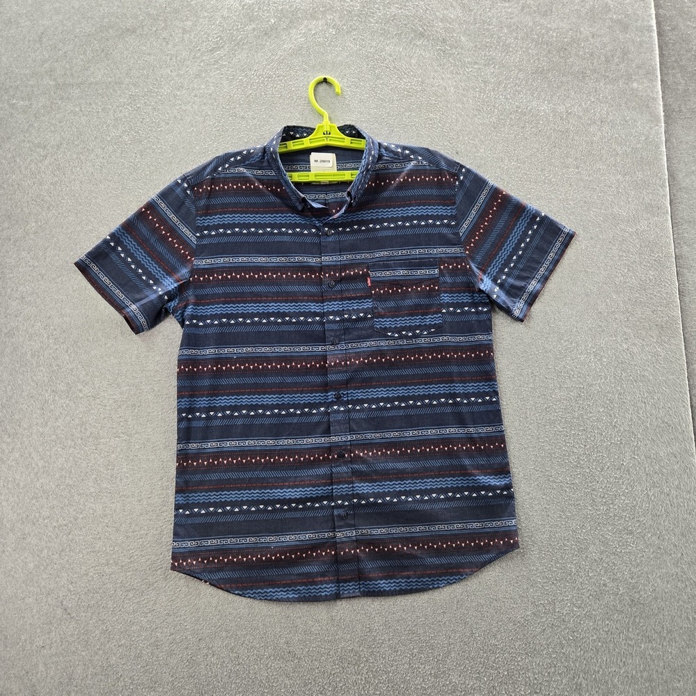 Levi's Men Button Up Shirt L Blue Geometric Aztec Casual Shirt Short Sleeve